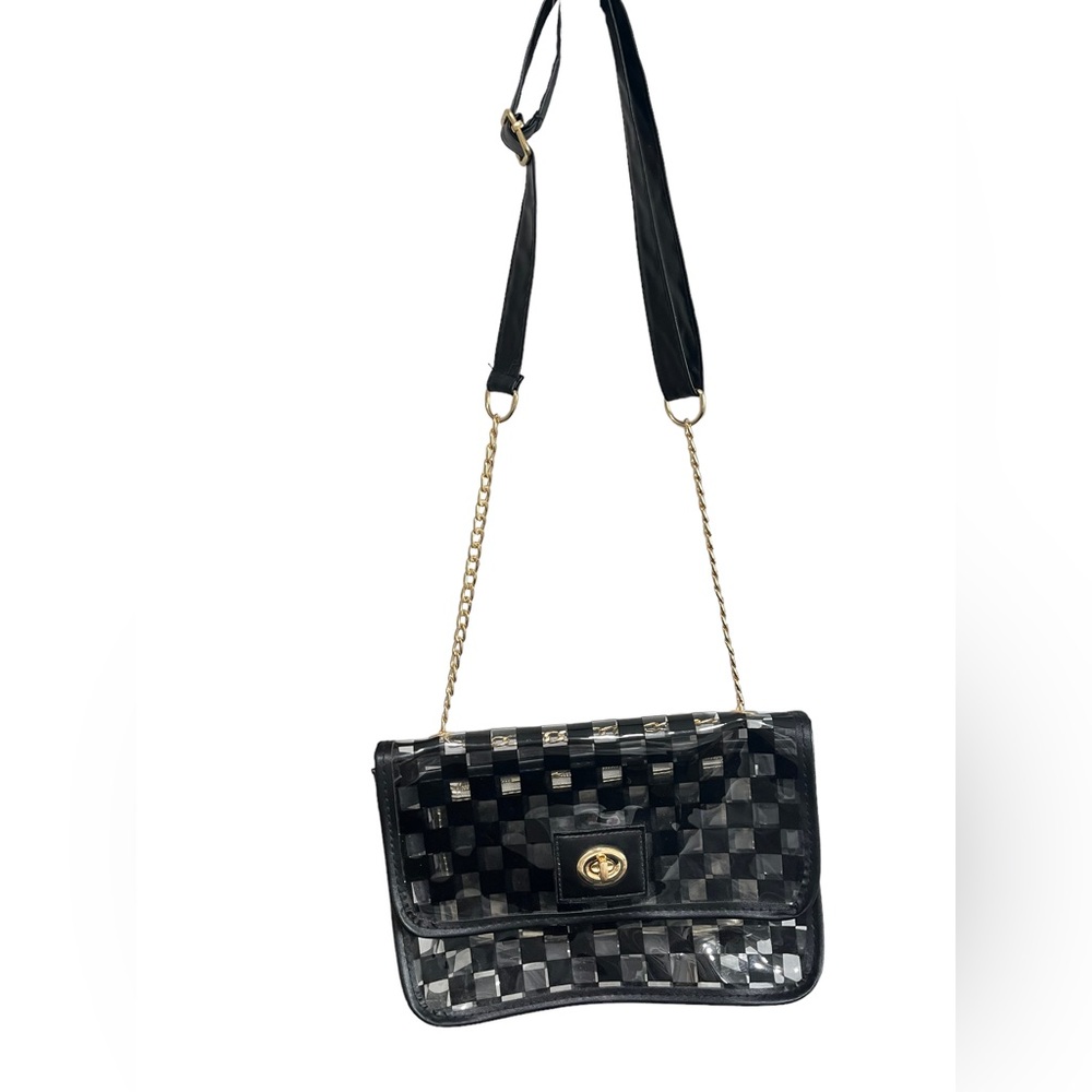 Crossbody Black Checkered Bag w/small interior bag included - Picture 2 of 9